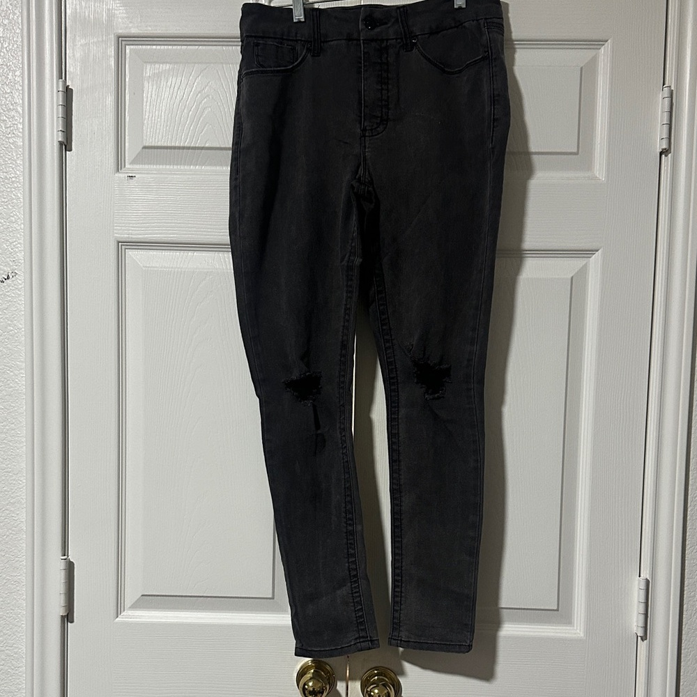 Seven7 Women's Charcoal Distressed Skinny Jeans